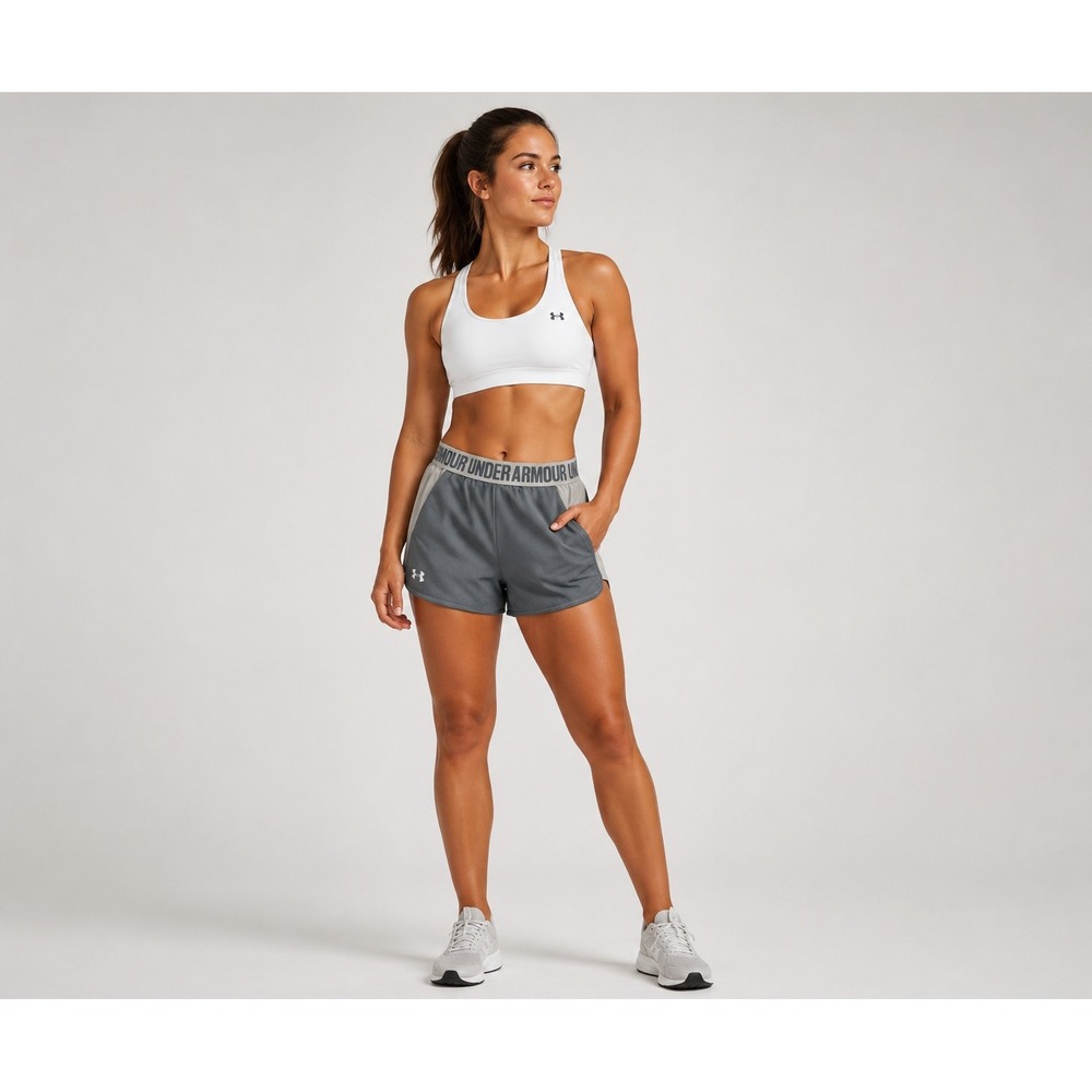 Under Armour Play Up Shorts Women XS Gray‎ Colorblock Elastic Waist Running
